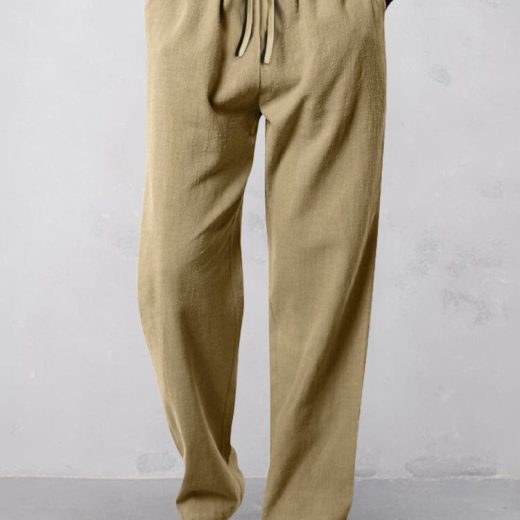 Casual Straight-Leg Cotton Linen Pants