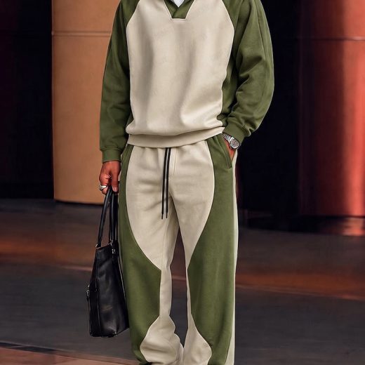 Unique Color Block Hoodie Pants Set