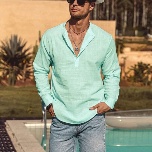 Cotton Linen Style Henley Shirt