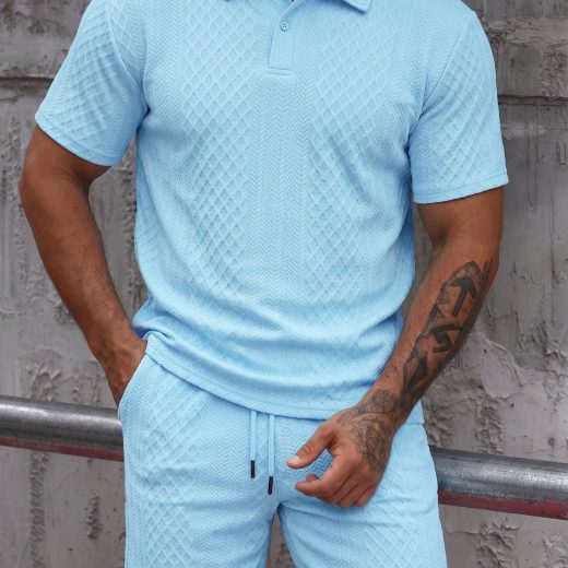 Textured Jacquard Polo Shirt and Shorts 2 Piece Set