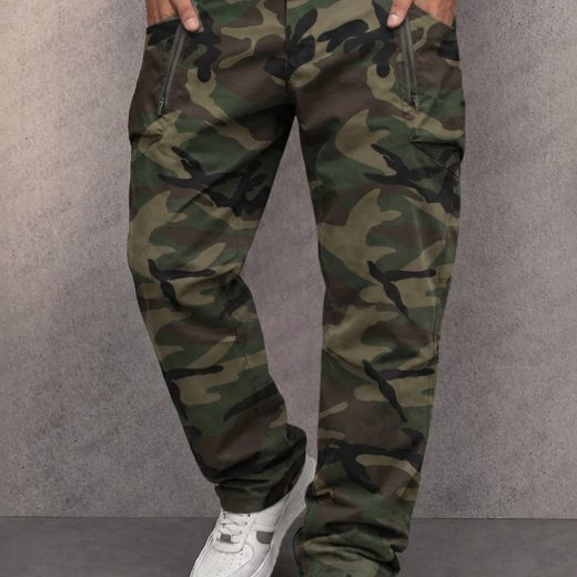 Casual Camo Print Elastic Waist Cargo Pants