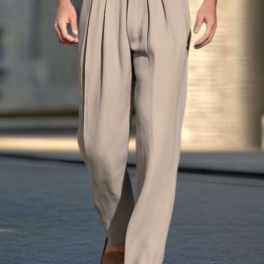 Cotton Linen Pleated Wide-Leg Trousers