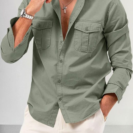 Casual Double Pockets Solid Shirt