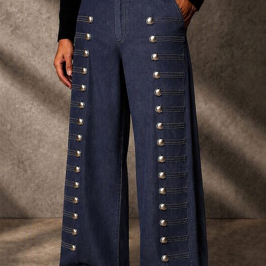 Stylish Multi-Button Accent Faux Denim Pants