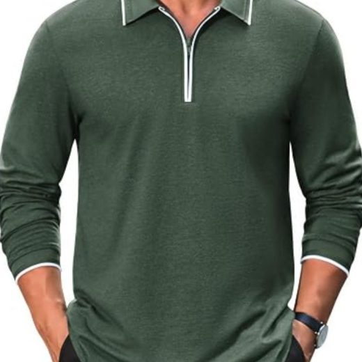 Cotton Quarter Zip Long Sleeve Polo Shirt