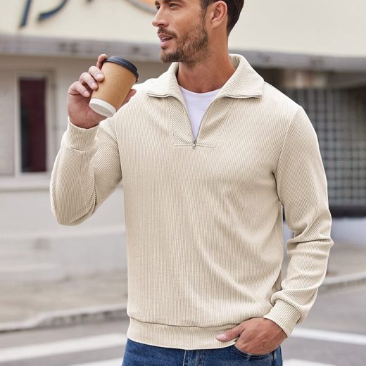 Casual Corduroy Polo Collar Pullover